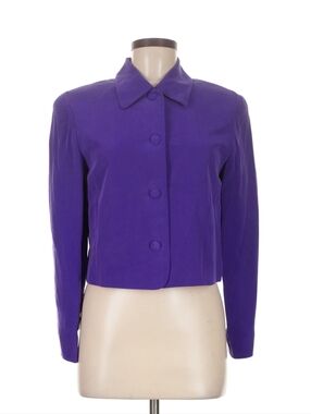 Design by Pat Argenti 100% Silk Purple Cropped Blazer Jacket Button Front Size 6